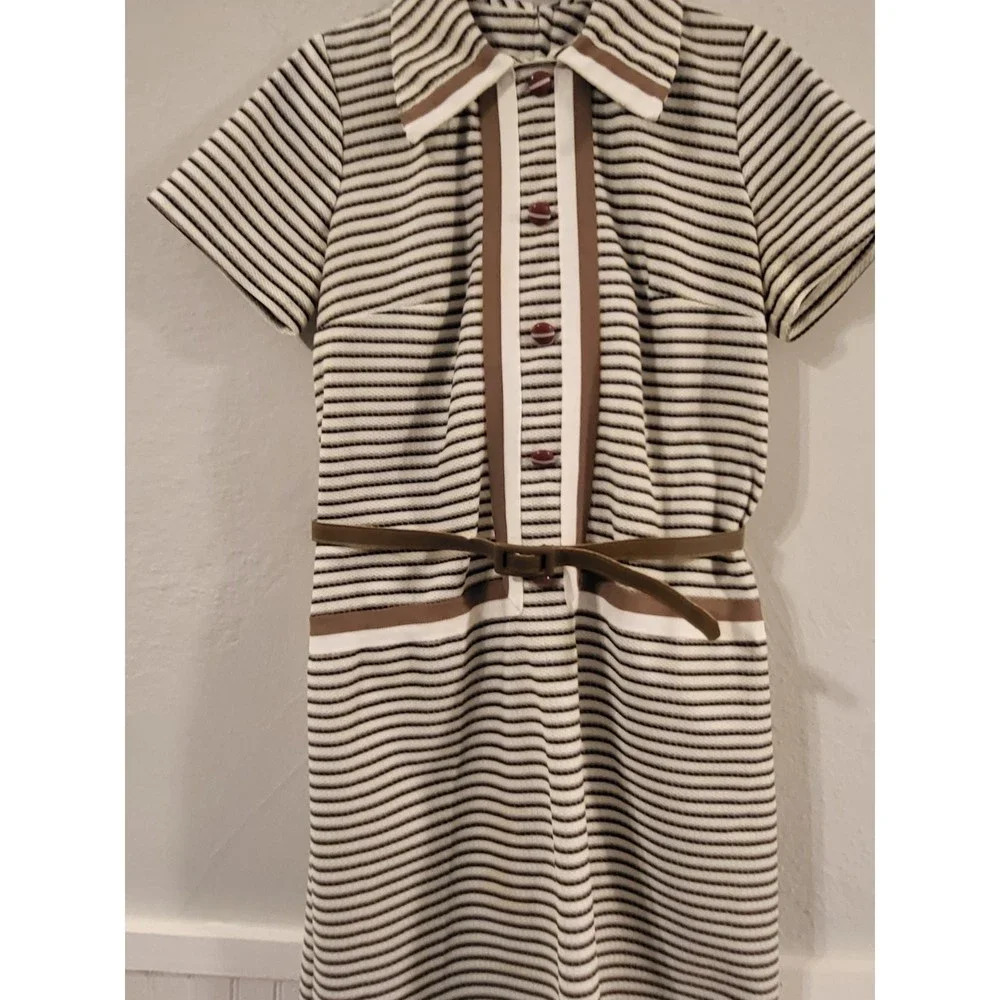 Vintage 60s‎ 70s Striped Knit House Dress Casual Mod - Picture 2 of 5